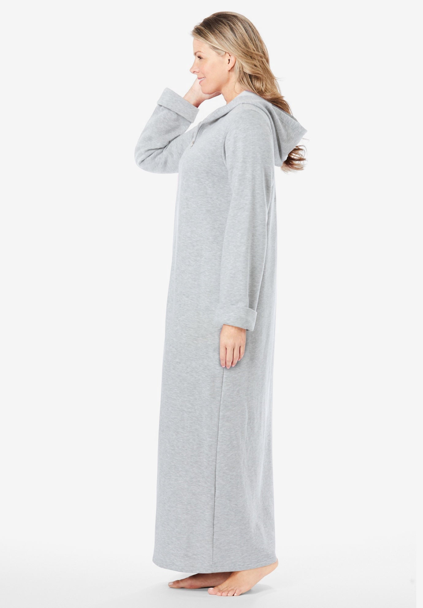 Dreams & Co. Plus Size Long Hooded Fleece Sweatshirt Robe