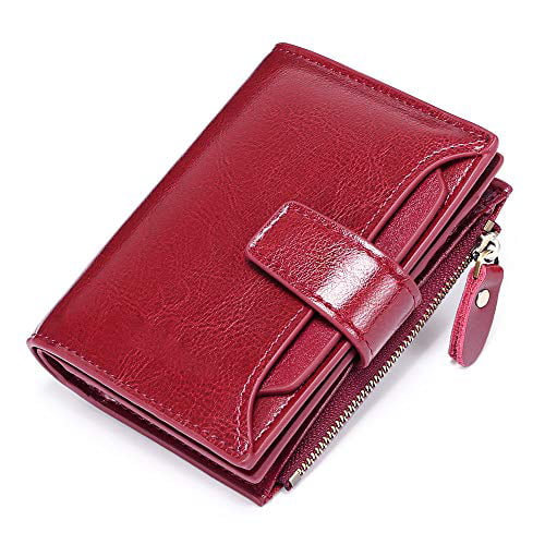 GOIACII Women Leather Wallets Small RFID Blocking Bifold Zipper Pocket Card Holder with 4 ID Window