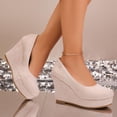 thumbnail image 6 of Gpaecead Women's Platform Wedge Heel Pumps Round Toe Solid Color Faux Suede Slip On Comfortable Dress Shoes For Office Party Daily B-Beige, 6 of 8