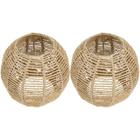 Niceauty Rattan Woven Lampshade Light Brown Hanging Pendant Cover 2Pcs
