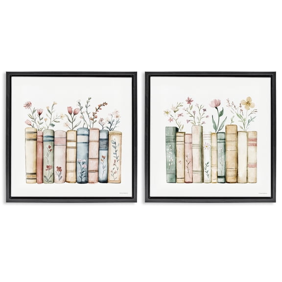 Stupell Industries Floral Stories & Blossoms 2 Piece Black Framed Floater Canvas Set, design by Svetlana Aleynikova