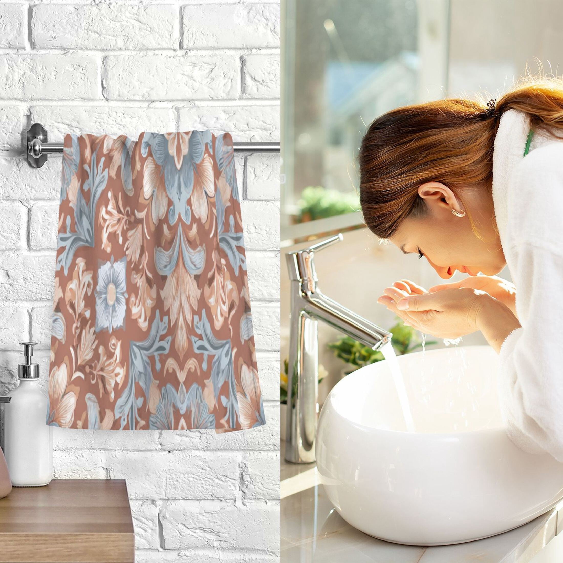 2 Pieces of Cotton Towel Face Towel Set Hand Towel Bath Towel Cotton Bath Towel Sets Terracotta Tile Ornate Details