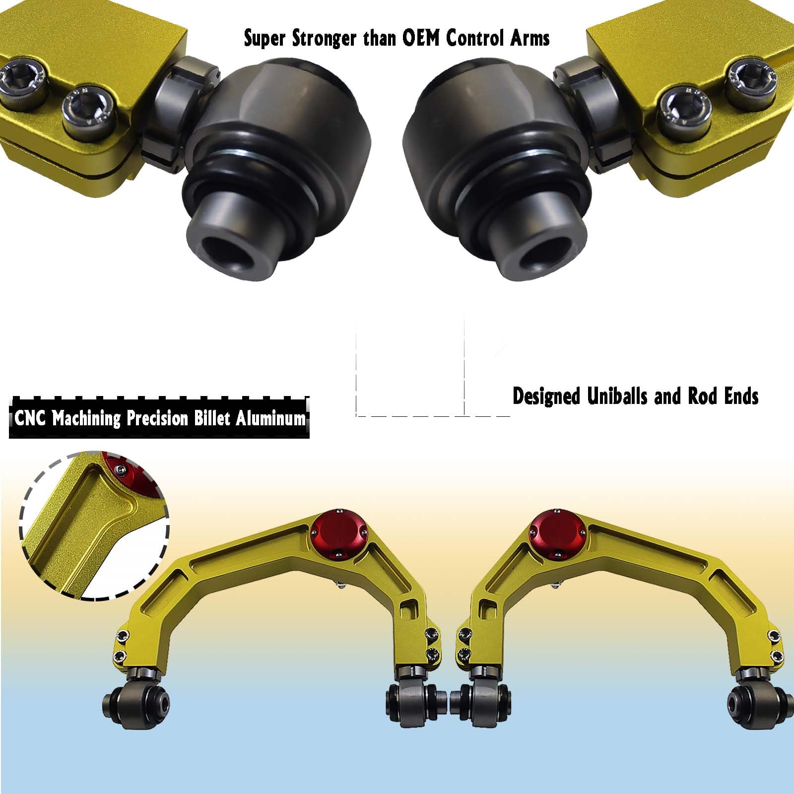 Forged Billet Aluminum 2-4 inch Upper Control Arms Compatible with 2004-2022 Ford F150 Suspension 3" Lift Kit W/Adjustable End Bushing Kit&Pre-pressed Ball Joints Yellow