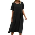 thumbnail image 1 of CHOK Robes d'Été Grande Taille pour Femmes Décontractées en Coton et Lin Couleur Unie Manches Courtes Col Rond Robe Maxi, 1 of 7