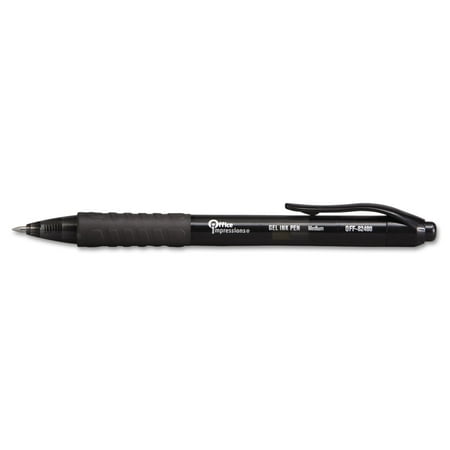 Office Impressions Roller Ball Retractable Gel Pen, Black Ink, Medium, Dozen
