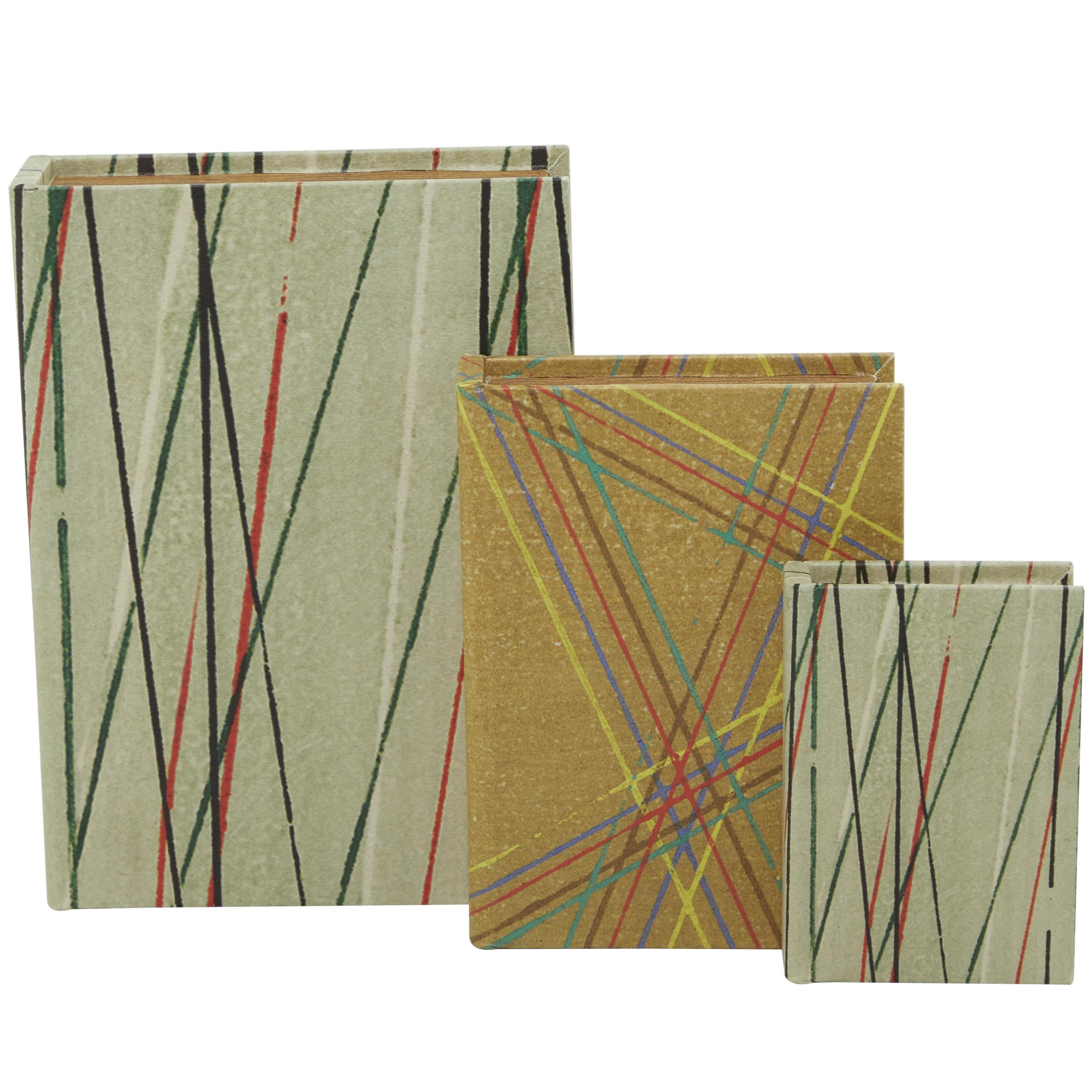 DecMode Faux Book Green Faux Leather Decorative Box with Varying Patterns, 3 Count