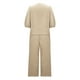 thumbnail image 5 of ICHUANYI Clearance Women's Solid Color Three-Quarter Sleeve Collar Cropped Top + Casual Long Pants Suit Set(Khaki, M) ICHUANYI WER2023081206183, 5 of 5