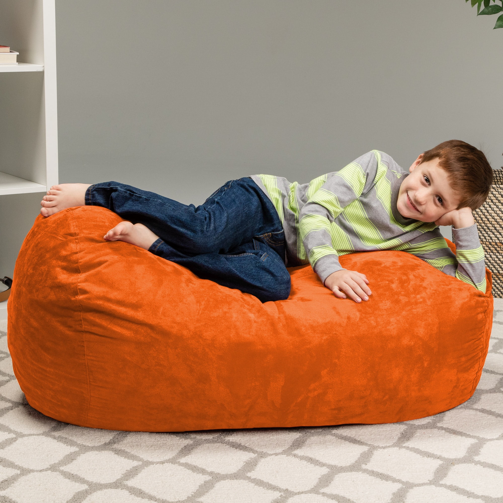 Chill Sack Bean Bag Chair, Memory Foam Lounger with Microsuede Cover, Kids, 2.5 ft, Orange