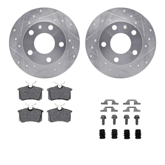 Dynamic Friction Company Rear Brake Rotors-Drilled and Slotted-Silver with 5000 Advanced Brake Pads includes Hardware 7512-73052