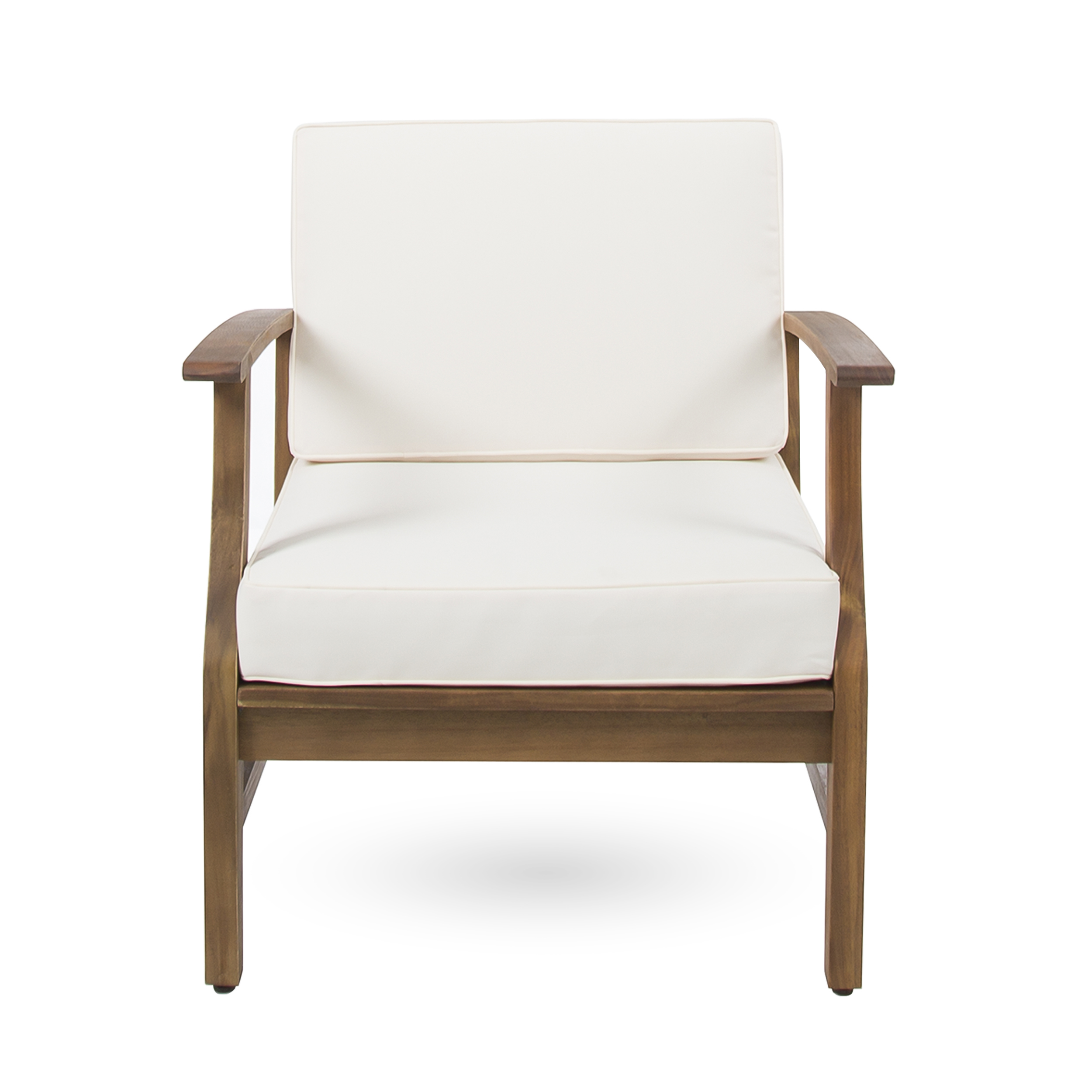Angel Outdoor Teak Finished Acacia Wood Club Chairs with Cushions, Cream.