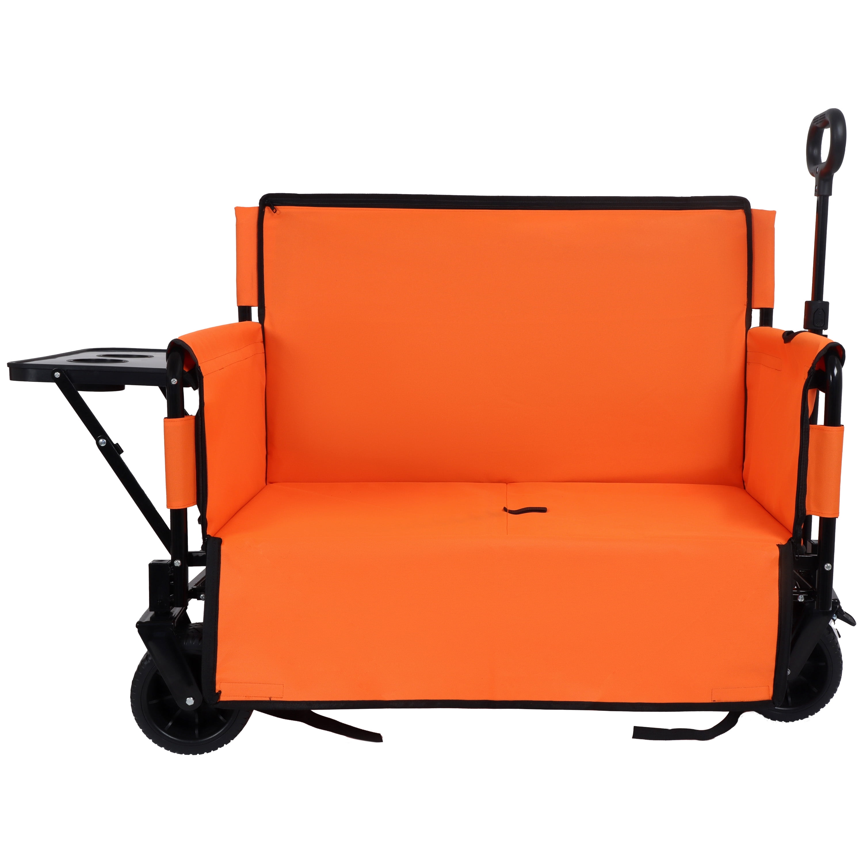 3-in-1 Convertible Folding Wagon Cart, Orange, 500lbs Heavy-Duty Utility Wagon with Bench Seat & Rear Folding Tabletop, 180L Capacity All-Terrain Wheels for Outdoor Use