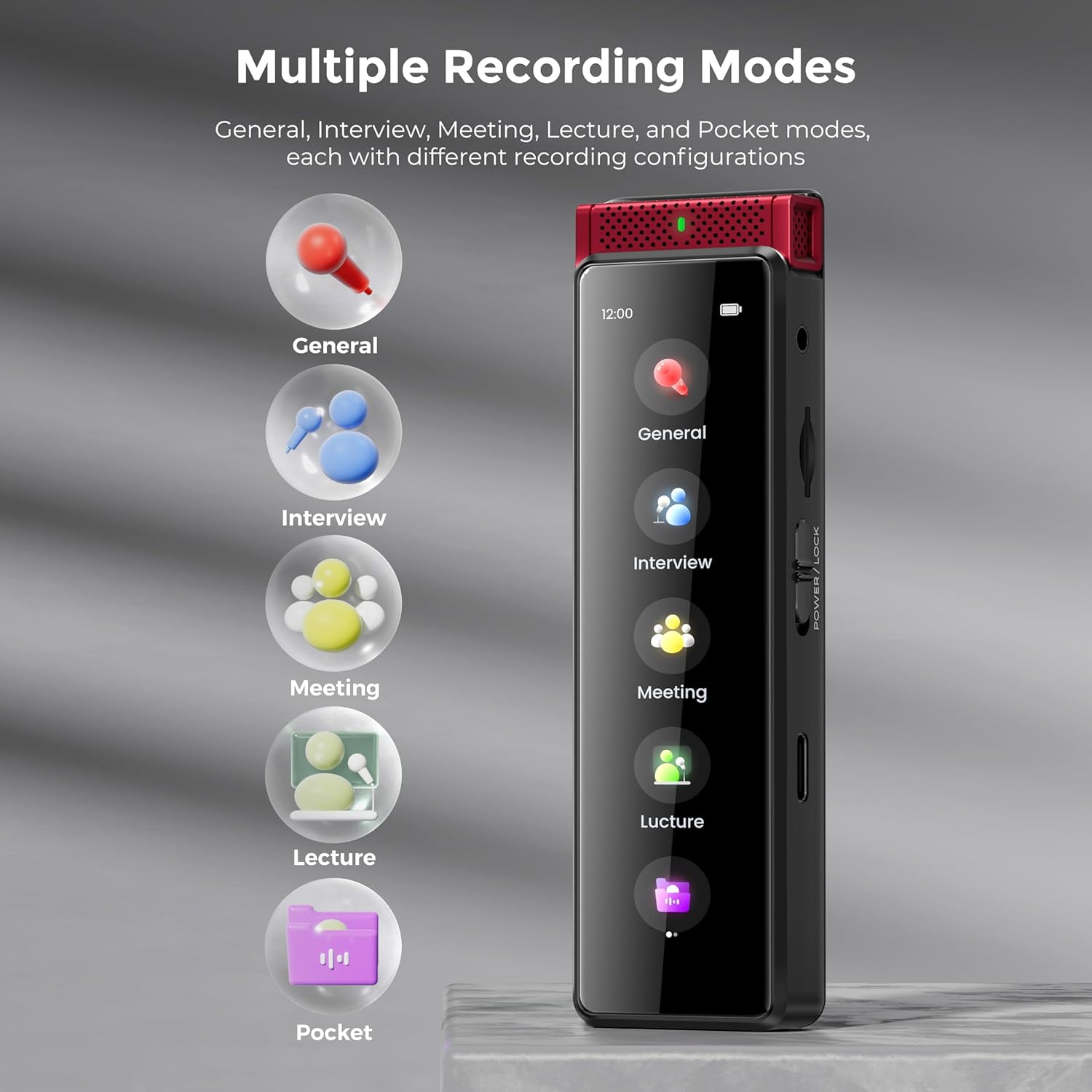 136GB Digital Voice Recorder with Playback, Innioasis R1 Full Touchscreen Voice Recorder with AI Intelligent Transcription and Bluetooth, Voice Activated Sound Audio Recorder Device with Mic (Red)