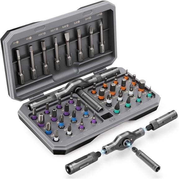 42 in 1 Magnetic Screwdriver Set, DIY Ratchet Screwdriver Set, Multi Bit Magnetic Drive Set with Detachable Ratchet Handle, Portable Compact Repair Tool Kit for Furniture Computer Bicycle Gray