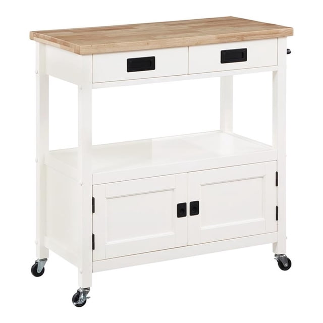 Radford Engineered Wood Kitchen Cart with Wood Top and White Base