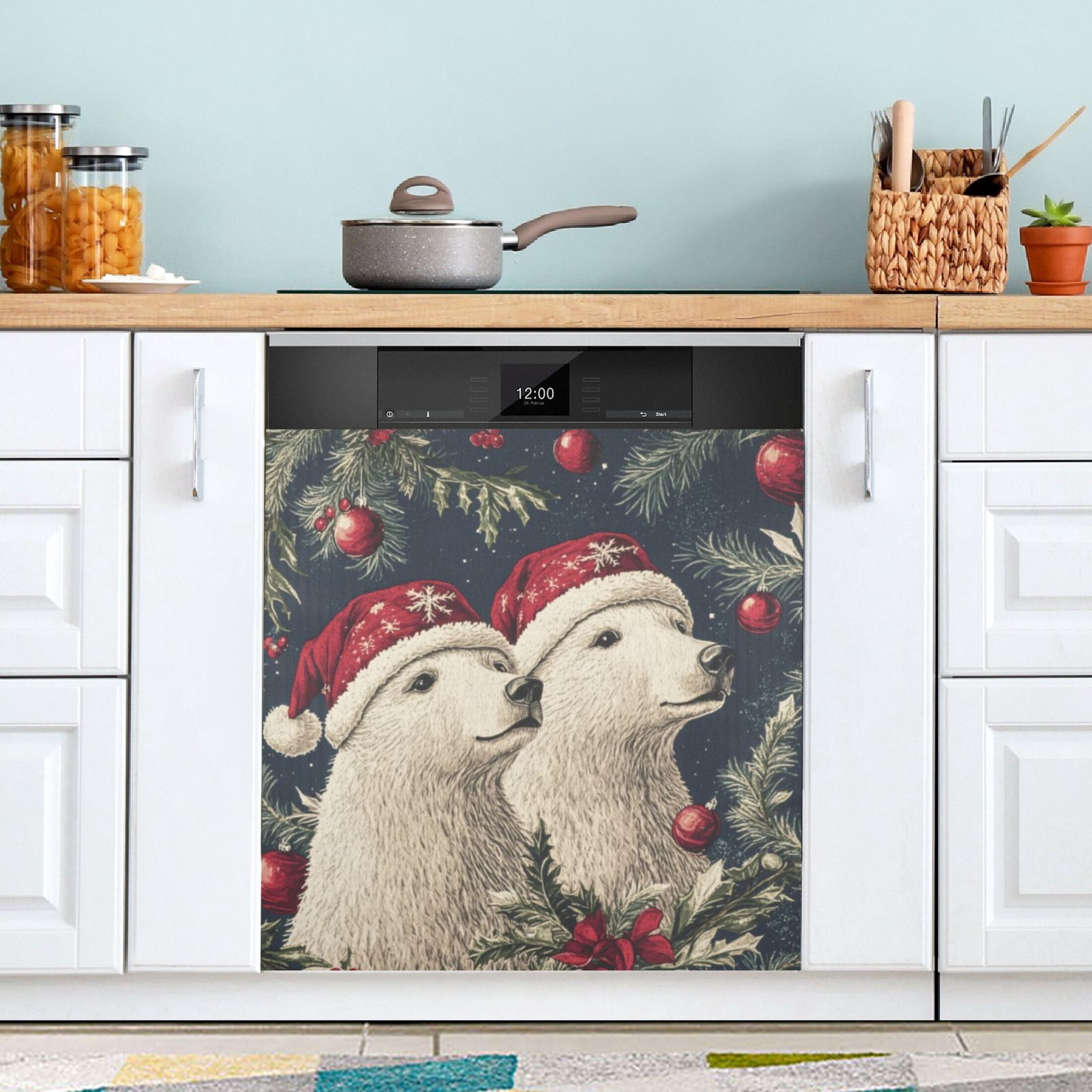 Dishwasher Magnetic Sticker 23x26 Inch Refrigerator Magnetic Sticker Washing Machine Magnetic Sticker Kitchen Panel Magnetic Sticker Home Decor Two Christmas Bears