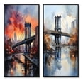thumbnail image 2 of Designart "Coral Bridge City horizon I" Bridges Framed Wall Art Set Of 2 - Coral Architecture Gallery Wall Frame Set For Home Decor, 2 of 7