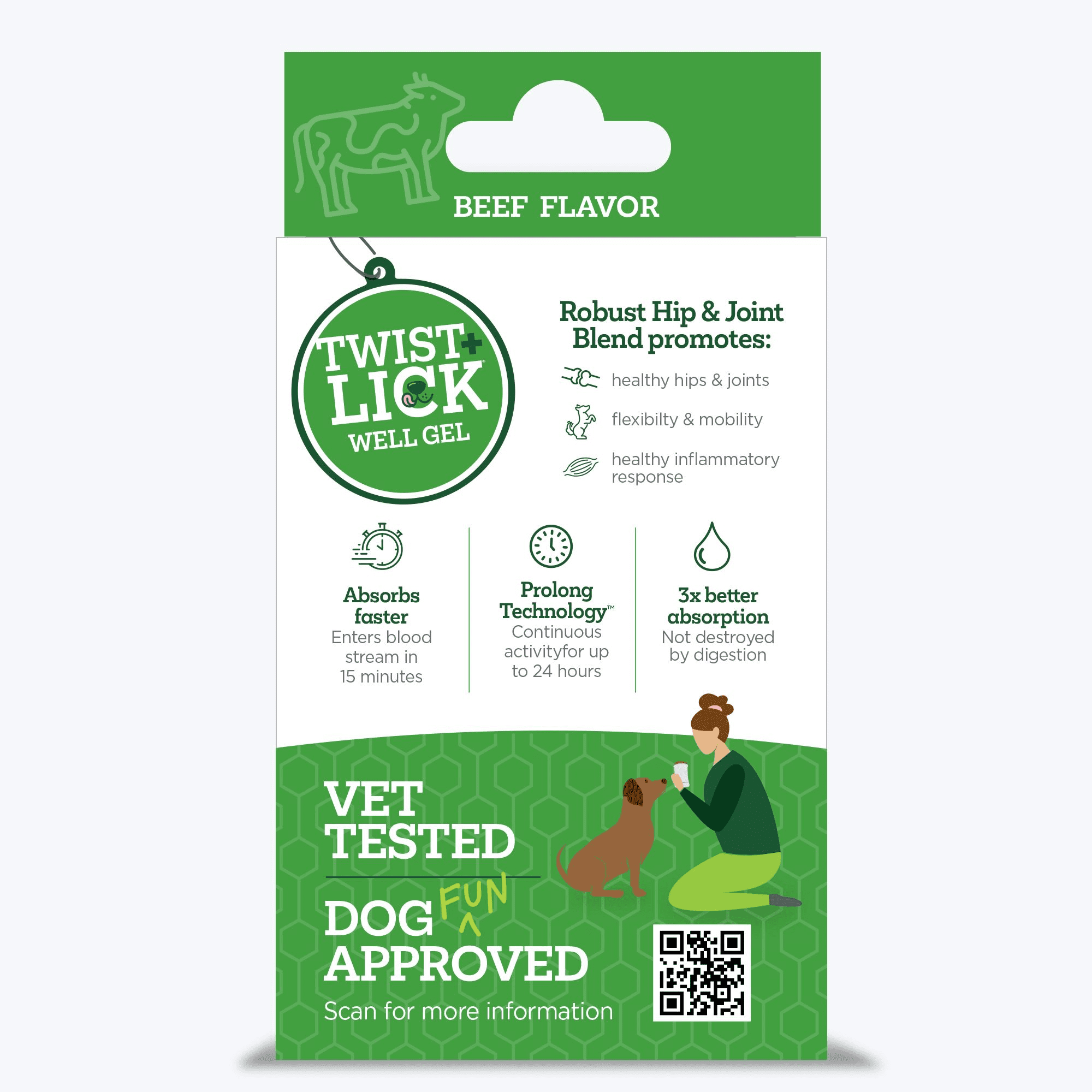 Vetality Twist + Lick Hip and Joint Supplement for Dogs – Beef Flavor, Fast-Acting Well Gel, 2.3 oz, up to 60 Day Supply