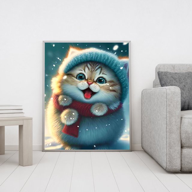 Cuadros Decorativos 5D bricolaje taladro redondo completo diamante pintura gato Kit arte decoración del hogar (GS3277) Wdftyju embutido en tela