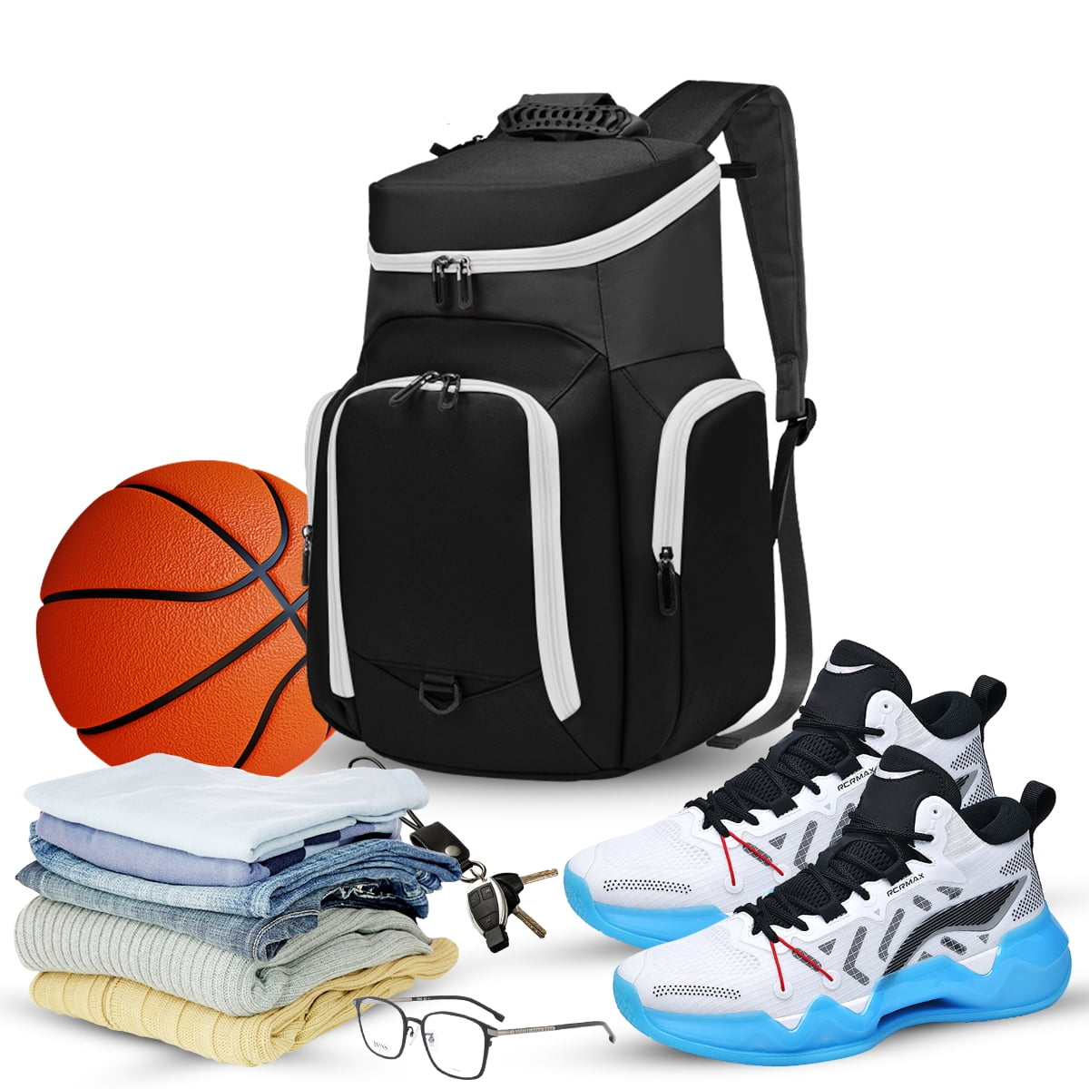Sports Bag for Basketball, Soccer & More Basketball Backpack with Ball Holder & Shoes Compartment