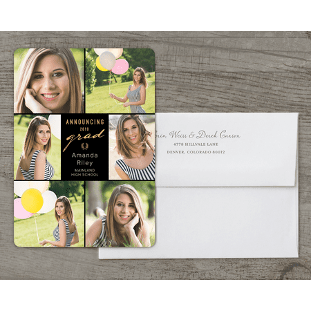 Sailboat Announcement - Classic Stripes Deluxe Graduation Announcement