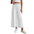 thumbnail image 2 of Cagogo Women's Wide Leg High Waisted Flowy Ankle Pants Casual Solid Loose Trousers for Summer Beach Work Lounge Palazzo Beachwear Clothes, White S, 2 of 7