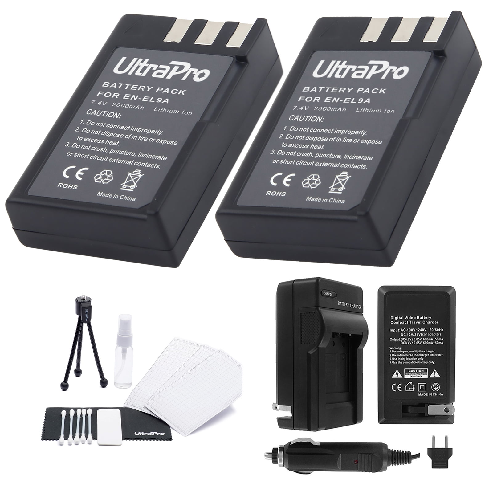 ENEL9a Battery 2Pack Bundle with Rapid Travel Charger and UltraPro