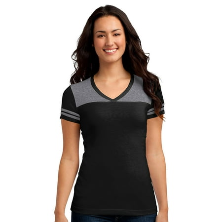 District Women's Lightweight Varsity T-Shirt_Black/ Heathered Nickel_XS