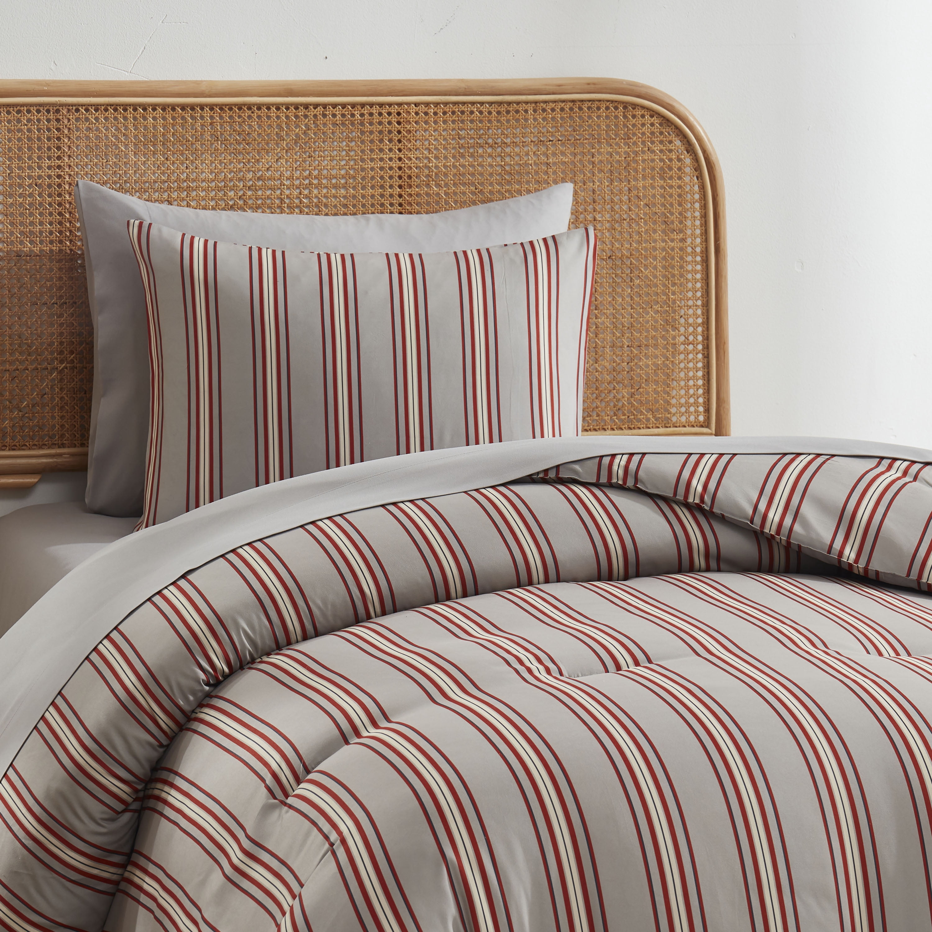 LammaLoe Twin XL Comforter Sets, 5 Piece Striped Bed in a Bag, Dorm Bedding Comforter Set with Sheets, Modern Bed Set, Gray