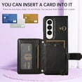 thumbnail image 5 of Phone Case for Samsung Galaxy Z Fold 3 5G 2021 Wallet Cell Cover with Slim Ring Stand Credit Card Holder Slot ZFold3 Z3 Fold3 3Z ZFold35G Girl Women Men Black, 5 of 13