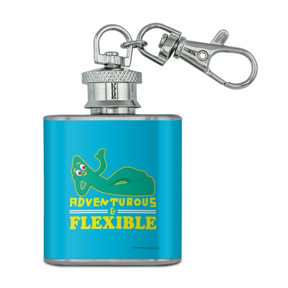 Adventurous and Flexible Gumby Stainless Steel 1oz Mini Flask Key Chain