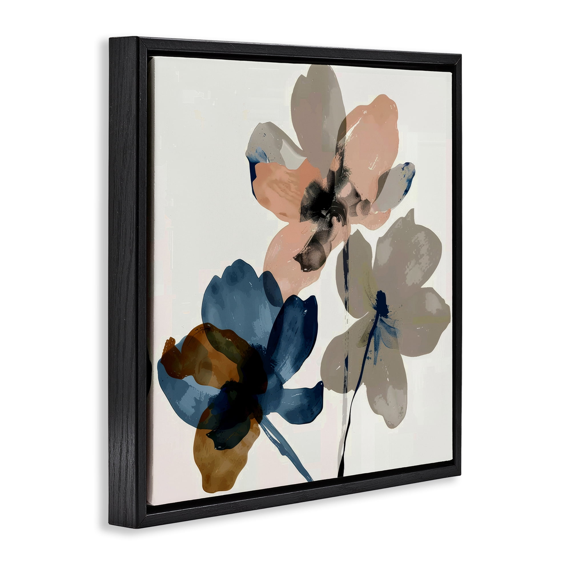 Stupell Industries Earthen Flower Petals Plants & Flowers Painting Black Floater Framed Canvas Art Print Wall Art, 18 x 18