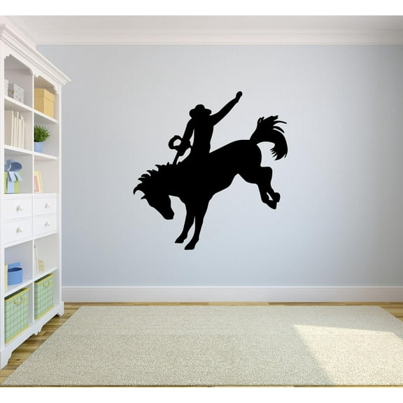Howdy Cowboy Cowboy Life Horseback Riding Silhouette Tough Ride Vinyl Wall Art Sticker Wall Decal Home Kids Room Study Room Boys Room Wall Décoration Design Wall Décor Decal Size (20x20 inch)