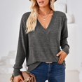 thumbnail image 6 of Baqcunre Long Sleeve Shirts For Women Ladies V Neck Long Sleeve Solid Color T Shirt Fashion Loose Tops Womens T Shirts Workout Tops For Women Grey S, 6 of 9