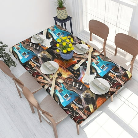 

Home Deluxe Tablecloth Electric Guitar Waterproof Elastic Rim Edged Table Cover- For Christmas Parties And Picnics 4ft