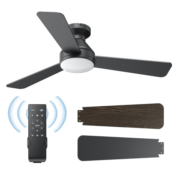 Ventilador de techo DAHUICFL 42" negro con luz LED y control remoto, 6 velocidades