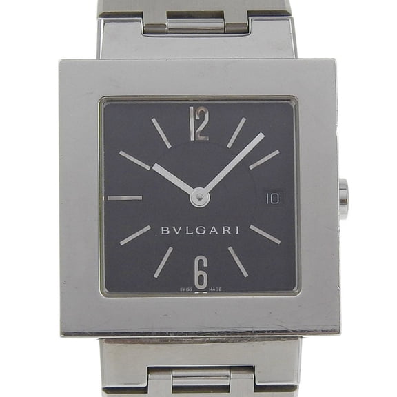 Pre-Owned BVLGARI Quadrado Watch SQ29SSD Stainless Steel Quartz Analog Display Black... (Fair)