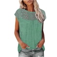 thumbnail image 1 of Mikilon Ensemble Élégant pour Femmes 2 Pcs Imprimé Manches Courtes Patchwork en Dentelle Col Rond Chic Confortable Vert S, 1 of 5