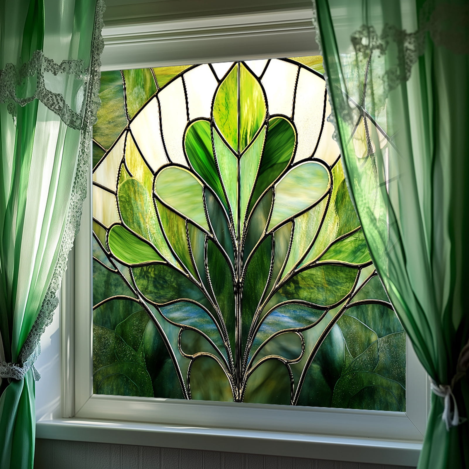 AQRS Stained Glass Static Window Film Privacy Protection Sun Blocking Glass Cling Waterproof PVC Home Office Bathroom Window Covering Film