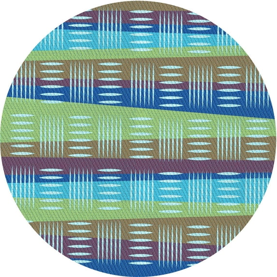 Ahgly Company Indoor Round Patterned Medium Aqua Marine Green Area Rugs, 5' Round