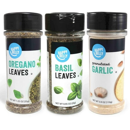 Amazon Brand - Happy Belly Mediterranean Spices Set: Oregano, Basil, Granulated Garlic