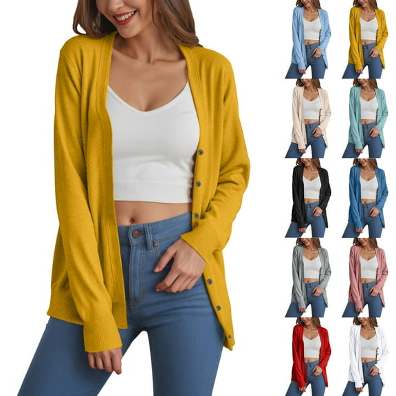 idosla Cardigan Sweaters for Women Lightweight Open Front Tops Blouse Long Sleeve Button Down Knit Fall Trendy 2025 Coat (Red, L)