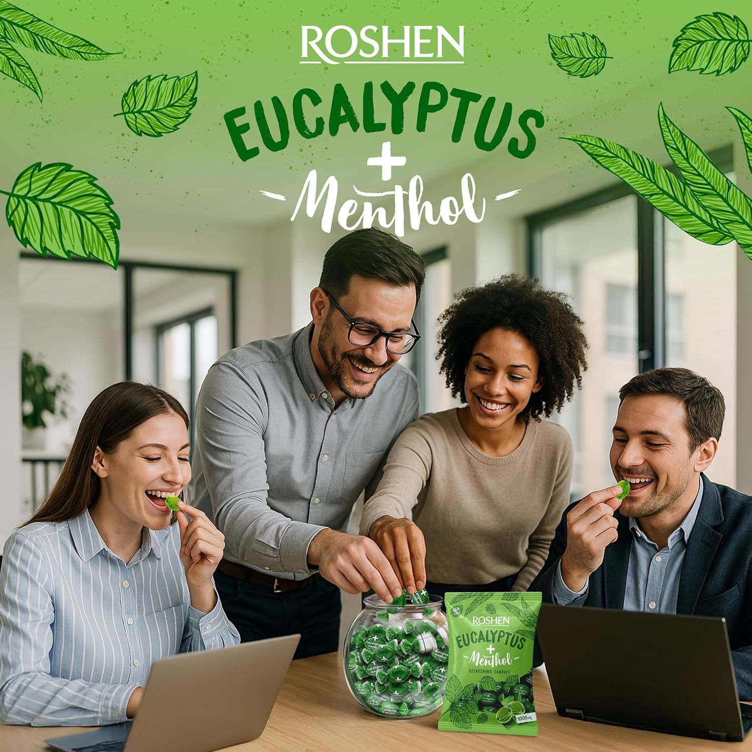 Roshen Eucalyptus-Menthol Hard Candy, Refreshing Mint & Eucalyptus Flavor, 2.2 lbs (Pack of 2)