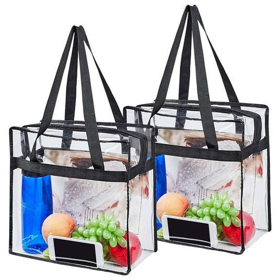 2 Large Capacity Clear Tote Bags with Zipper,Flexible Transparent Lunch Bag,Multipurpose Clear Bags for Concerts,Sporting Events,Music Festivals,Work,School,Gym
