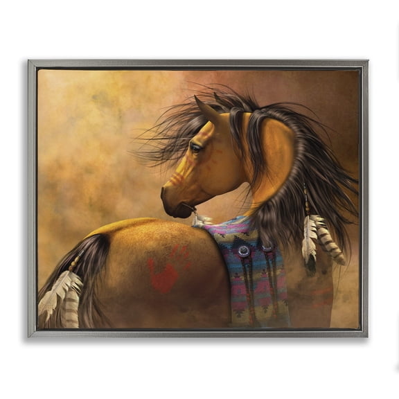 Stupell Industries Southwestern Kiowa Gold Horse Gray Floating Frame Canvas Art, 31 x 25, by Laurie Prindle