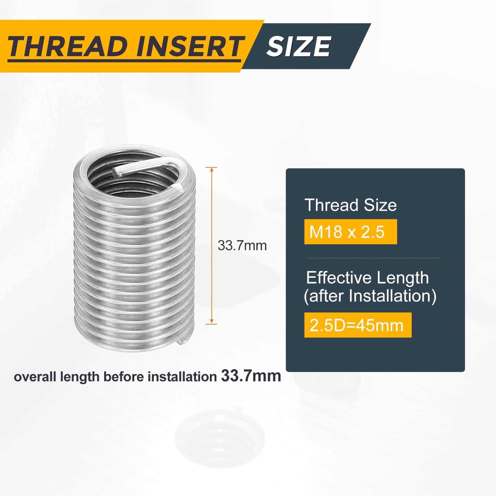 Uxcell 10pcs Wire Thread Inserts M18 x 2.5 x 2.5D Metric Helical Threaded Sleeve