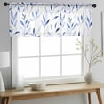 thumbnail image 2 of Blue Leaf Valance Curtains for Kitchen/Living Room/Bathroom/Bedroom Window, Rod Pocket Small Topper Half Short Window Curtains Voile Sheer Scarf, Modern Botanical Foliage Plant Country Flower 42"x12", 2 of 8