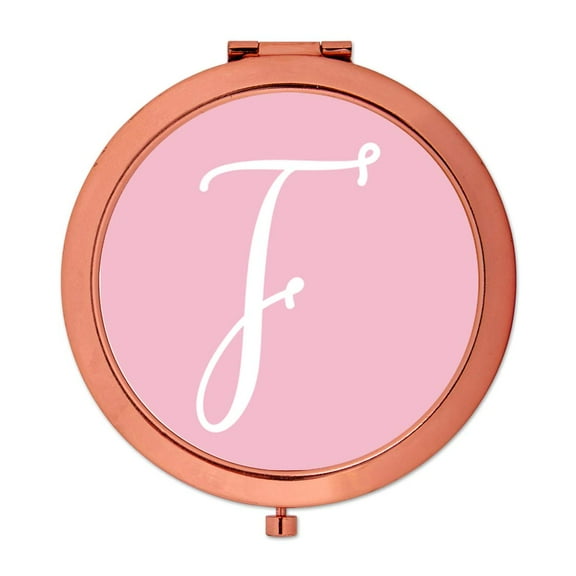 Koyal Wholesale Rose Gold Compact Mirror Bridesmaid's Wedding Gift, Blush Pink, Monogram Letter F, 1-Pack