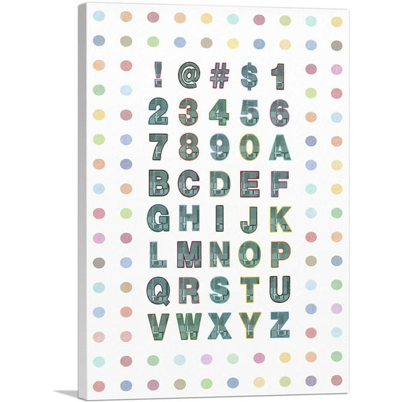 ARTCANVAS Fun Polka Dots Vertical Full Alphabet Canvas Art Print - Size: 26" x 18" (0.75" Deep)