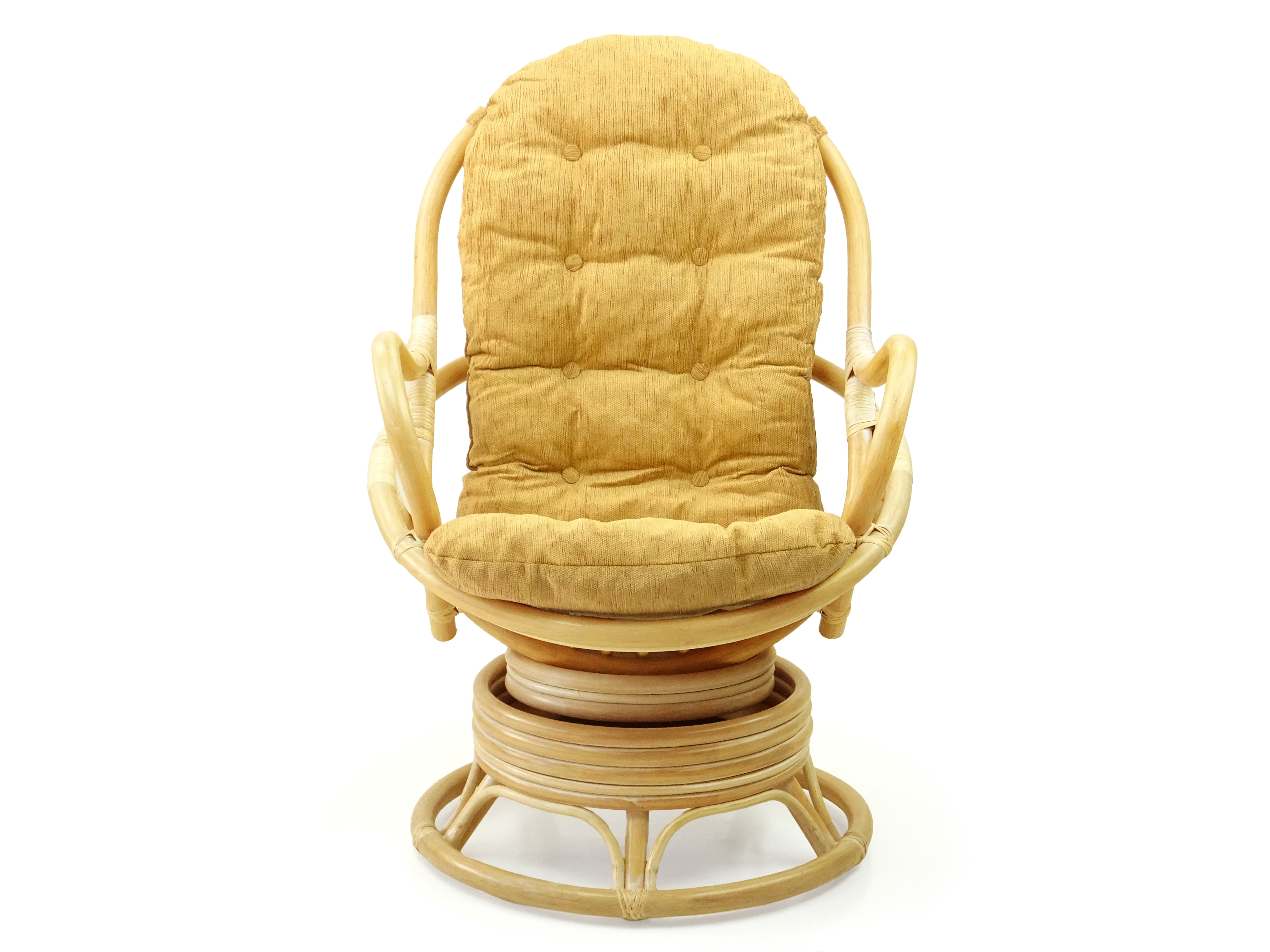 Java Lounge Swivel Rocking Chair with Light Brown Cushion Natural Rattan Wicker Handmade, Natural