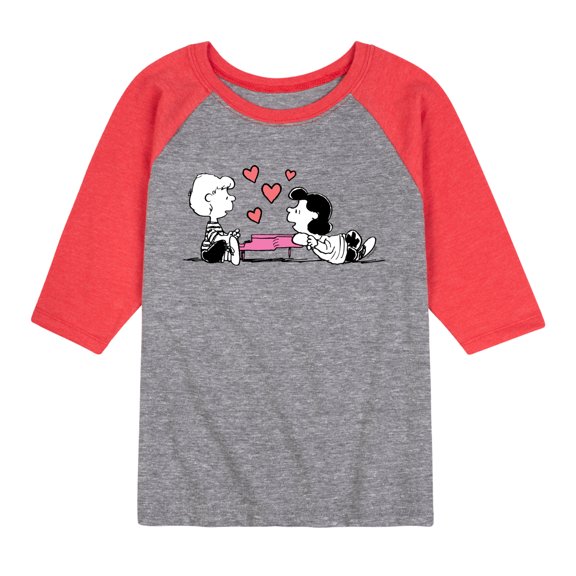 Peanuts - Lucy And Schroeder Heart Thoughts - Toddler And Youth Raglan Graphic T-Shirt